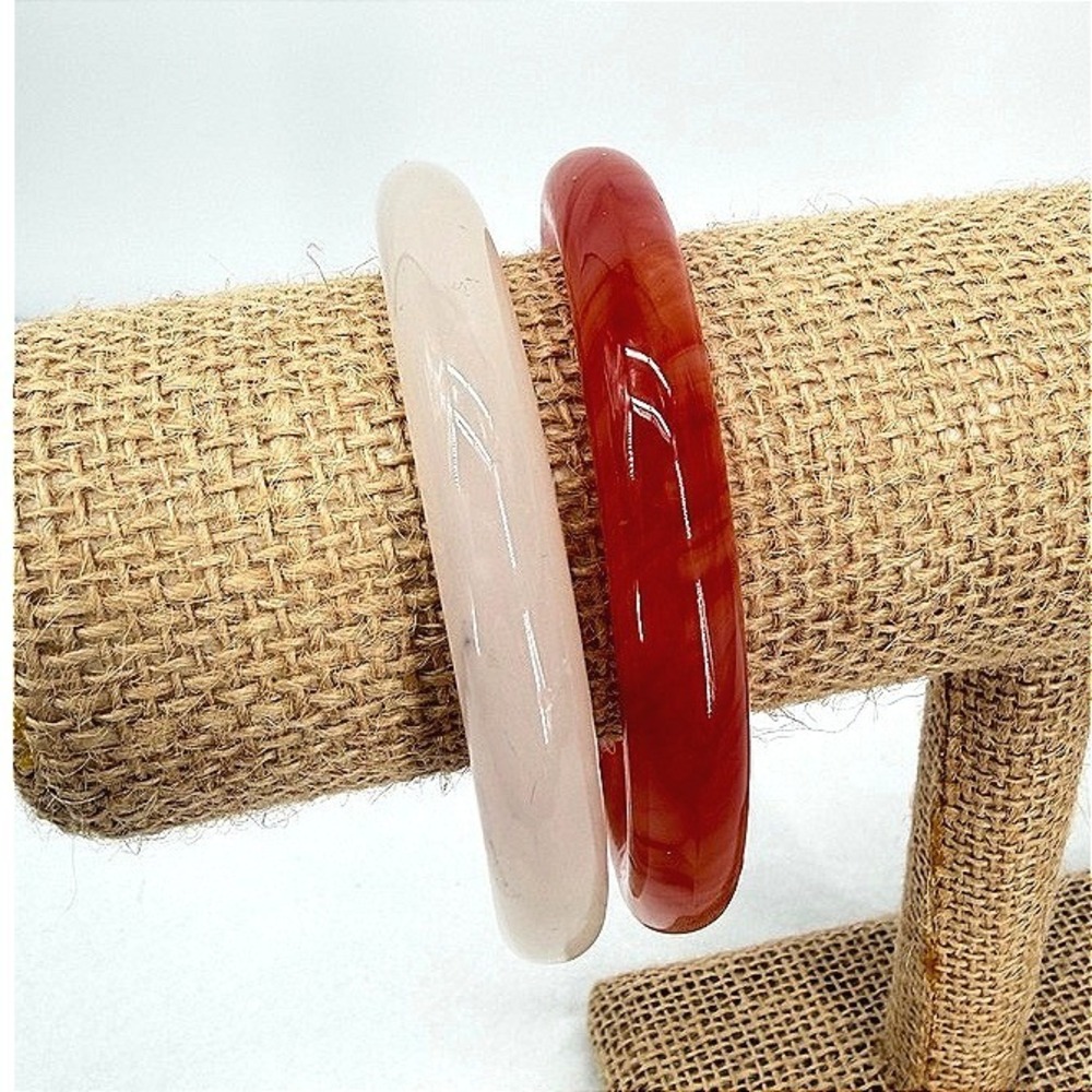 Jade Bangle Cuff Bracelet SET 2 Piece Marbled Red & Milky White Retro OS 66mm